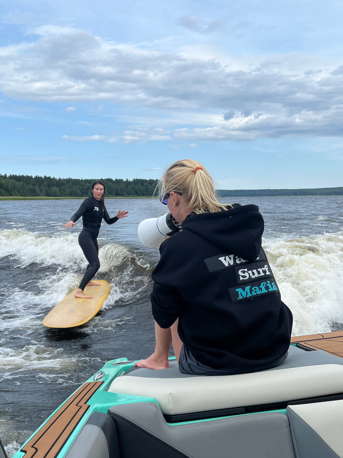 Wakeboarding on a lake in Gromovo, Russia