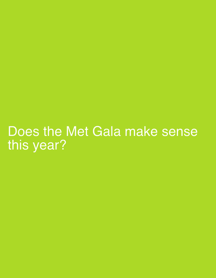 Met Gala question displayed on screen in Erba, Italy