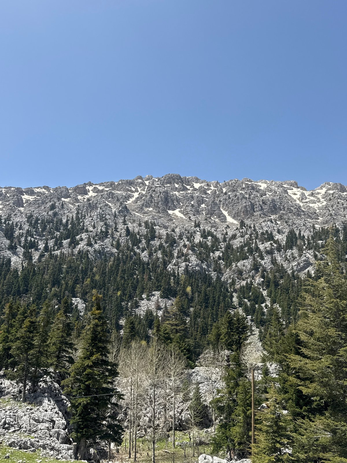Mountain landscape observed near Akseki, Turkey shows snow patches