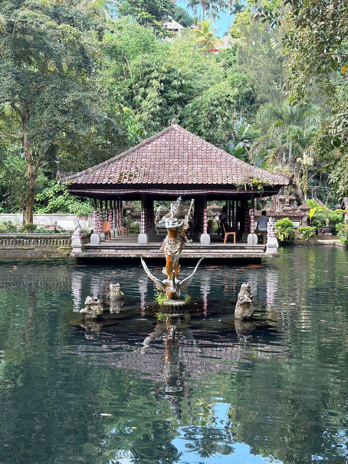 Morning visit to Balinese temple gardens with koi ponds
