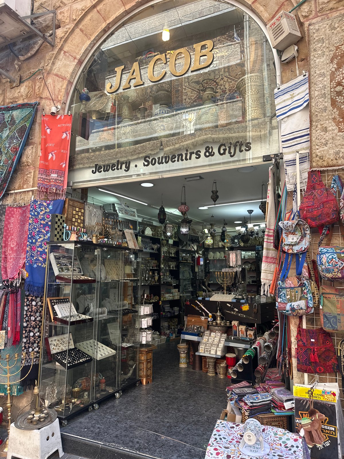 Street-level snapshots of shops and signage in Jerusalem