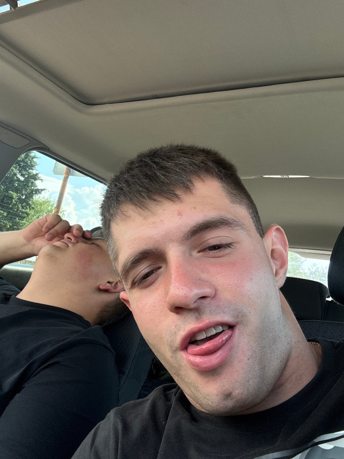 Passenger seat selfie on the road through Gurkovo, Bulgaria