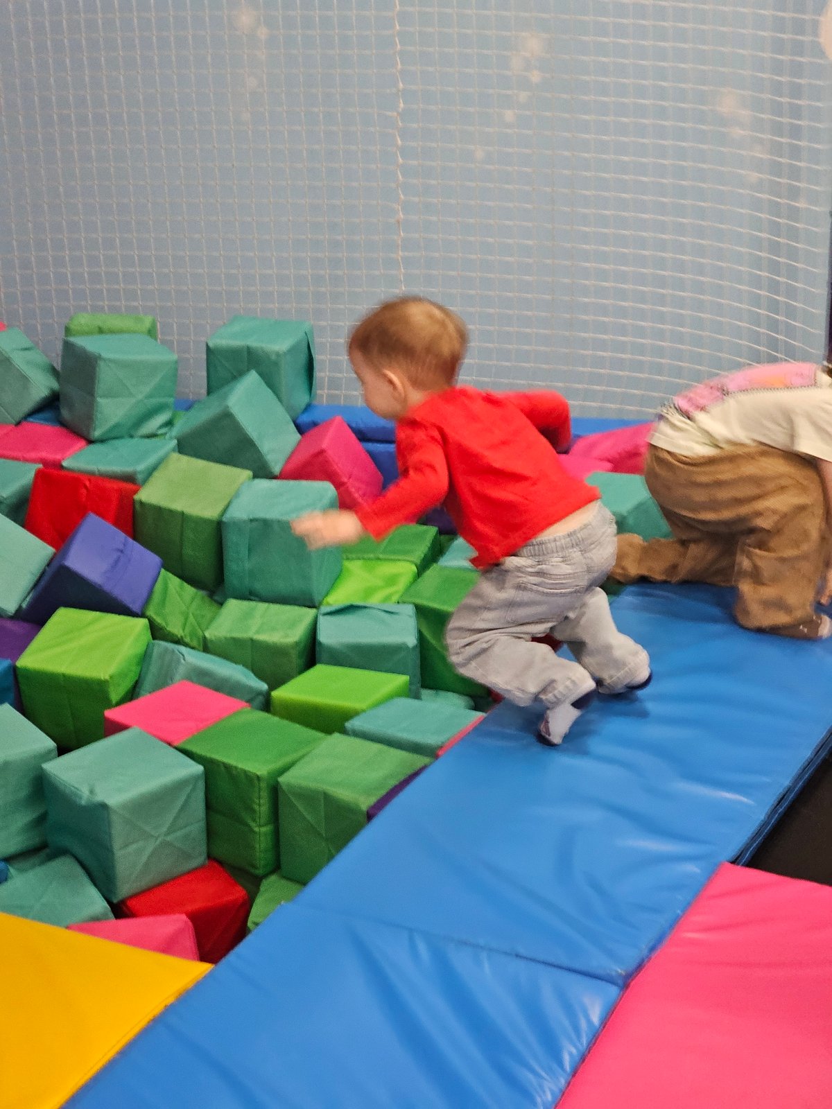 Children play in foam block area in Khimki