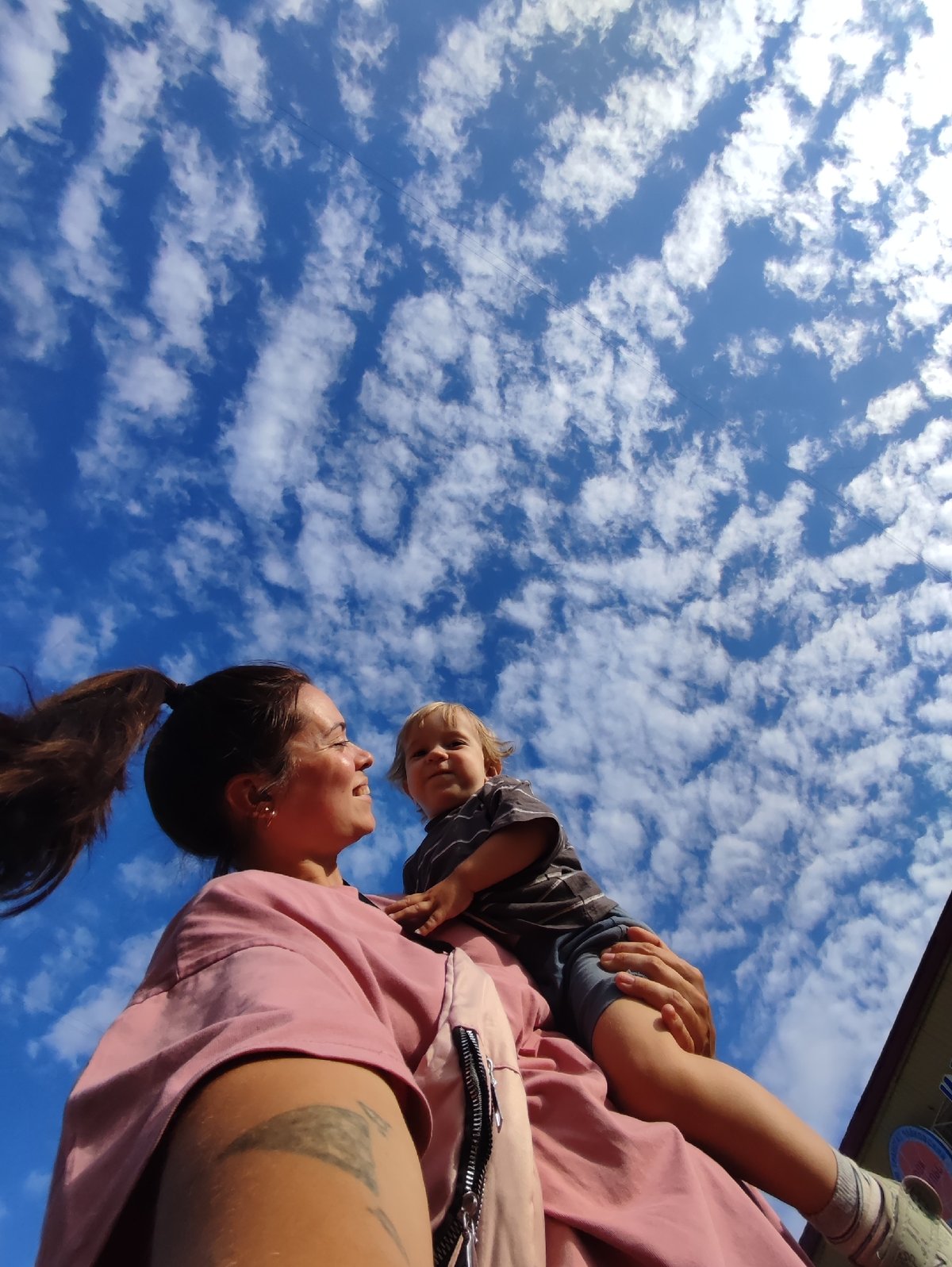 Sunny afternoon outing in Chaikovsky with a child and blue skies