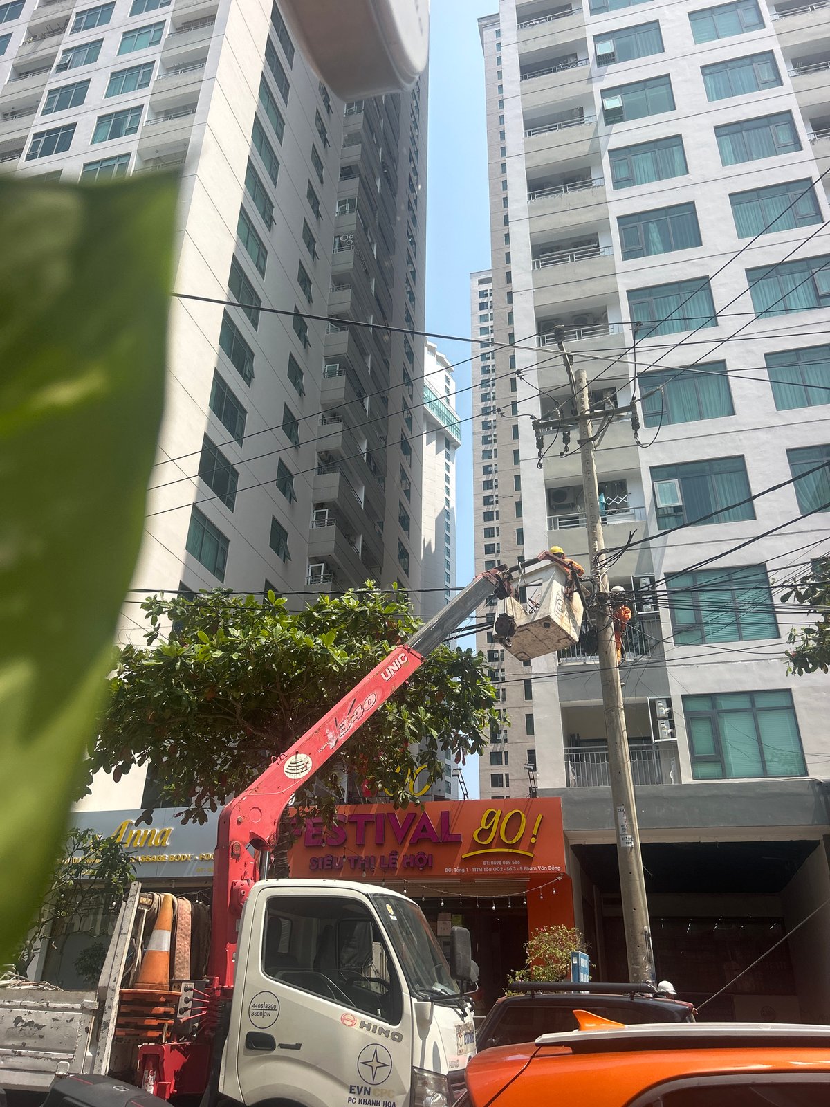 Power line maintenance observed in Bắc Nha Trang, Vietnam