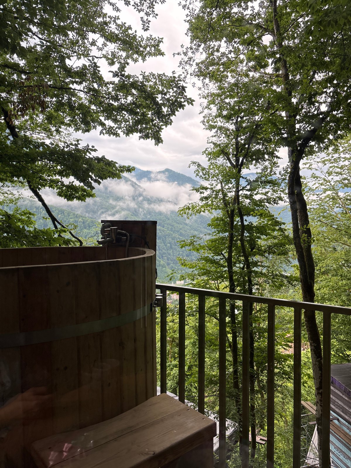 Cozy mountain cabin morning in Krasnaya Polyana