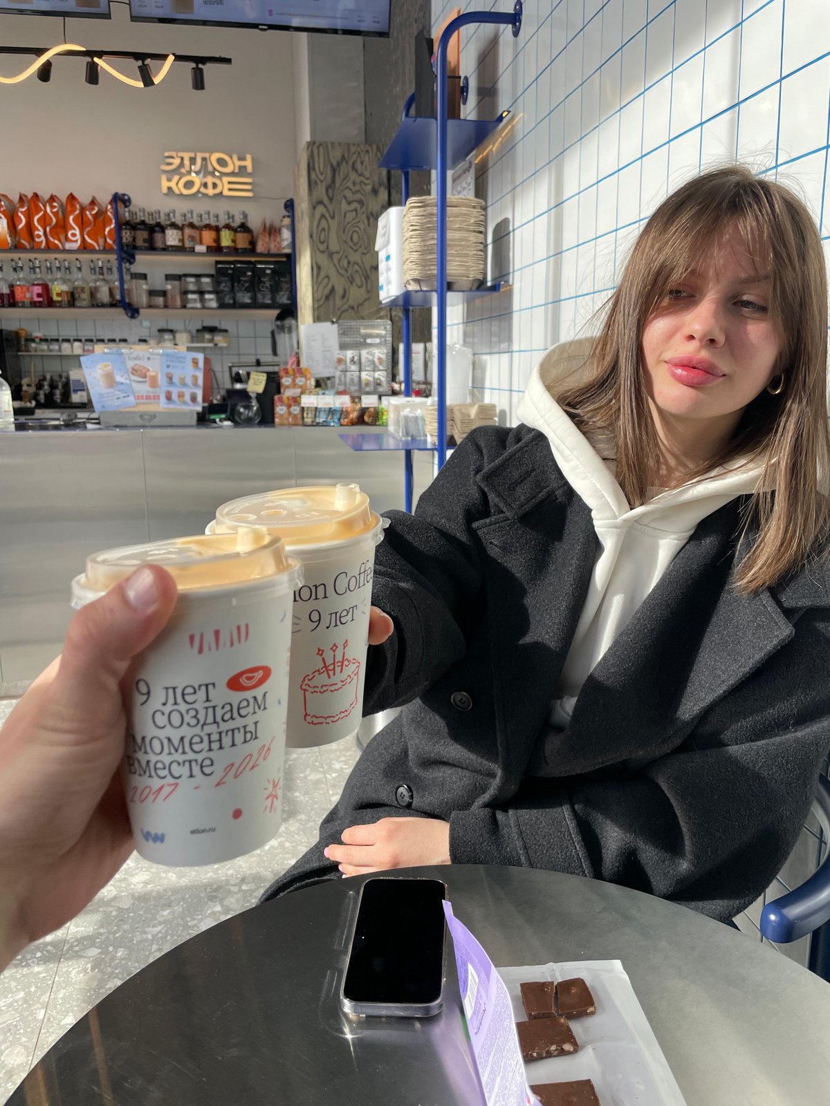 Woman spotted at coffee shop in Murino, Russia