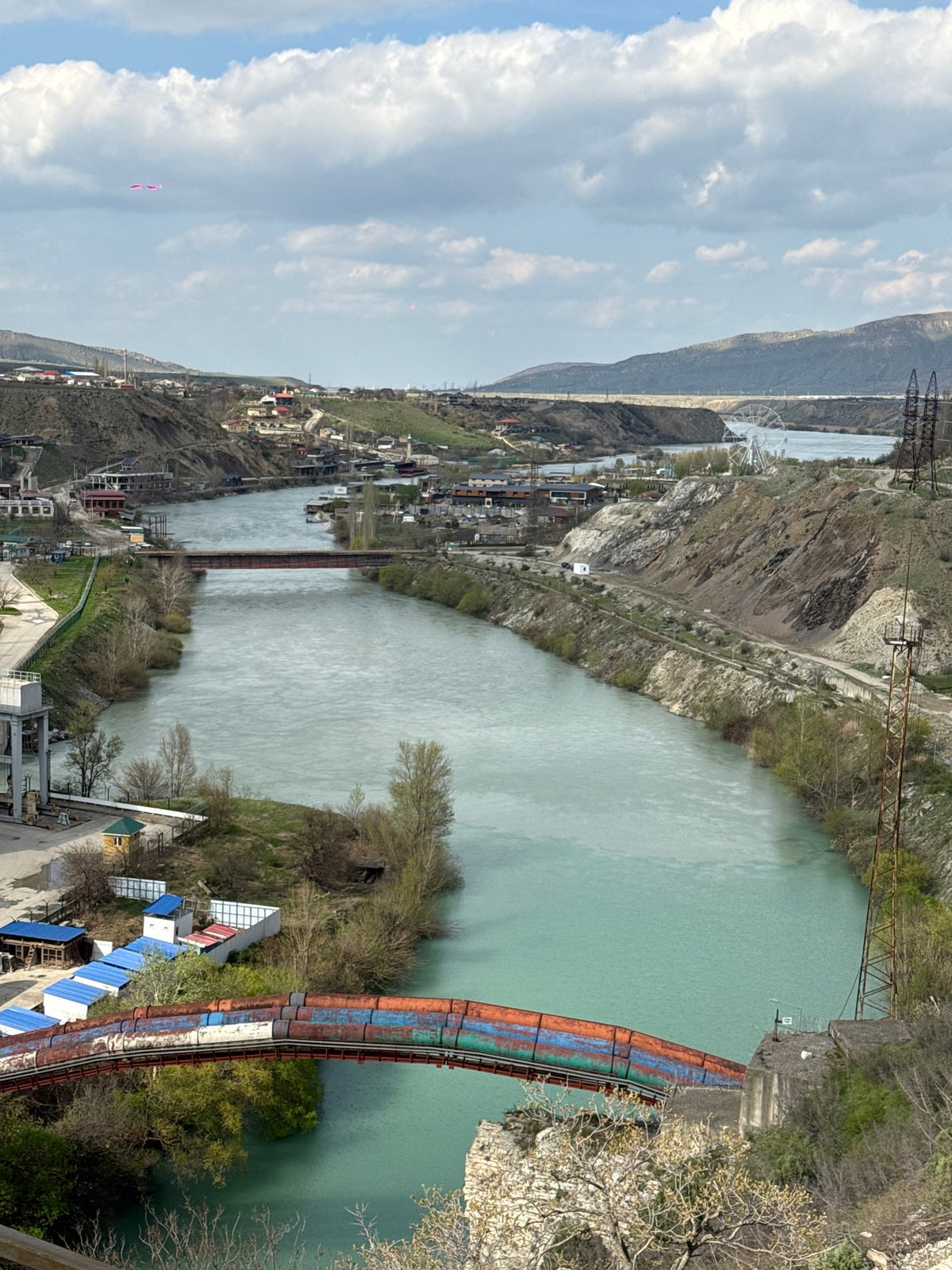 Elevated view captured of Novo-Zubutli showing river valley settlement