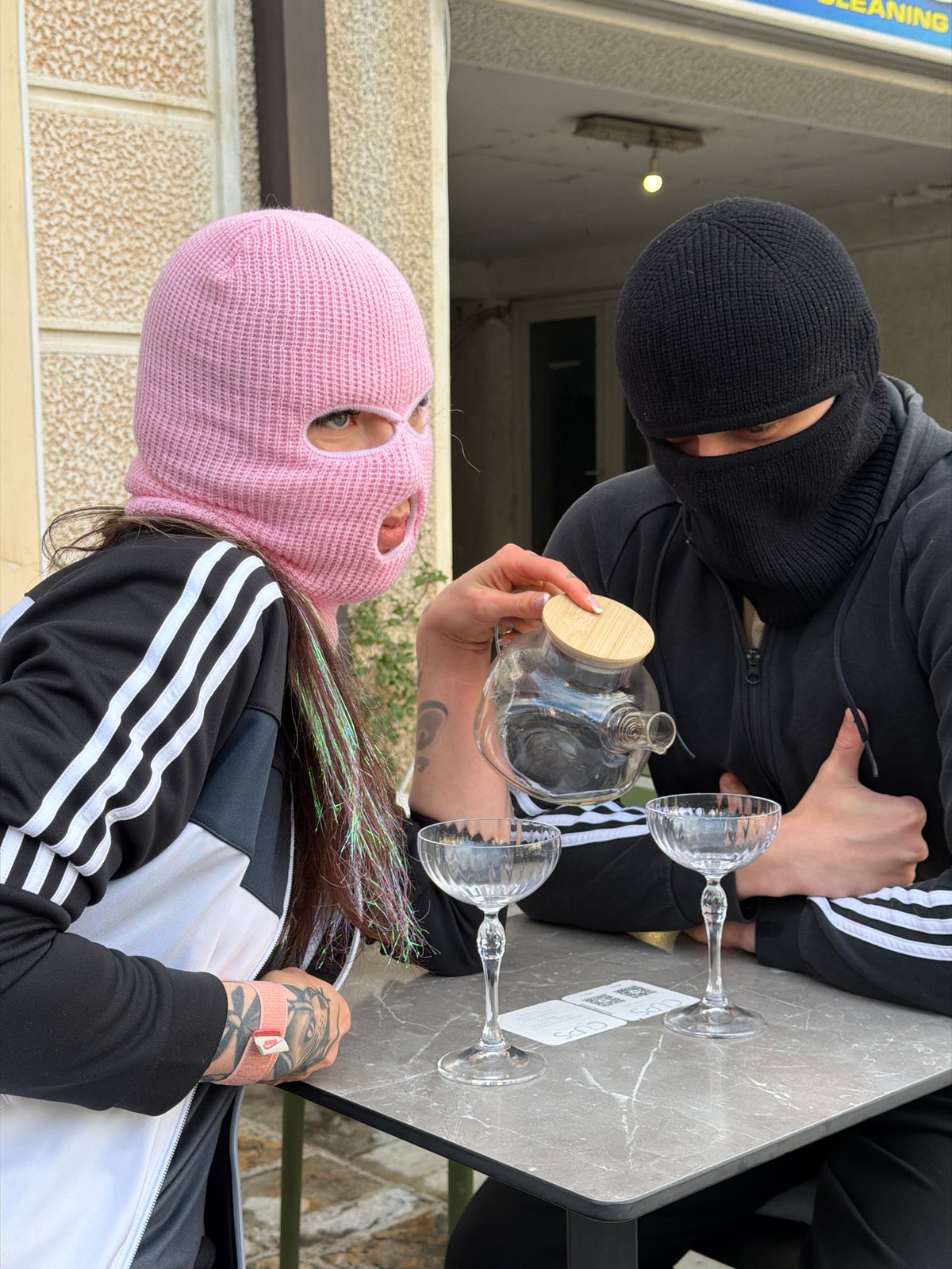 Masked cafe meeting and daily life moments in Budva