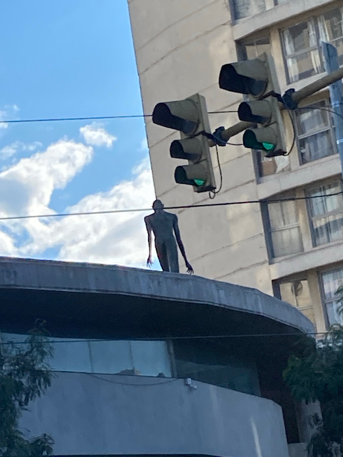 Street scene with pedestrian bridge observed in Cordoba, Argentina