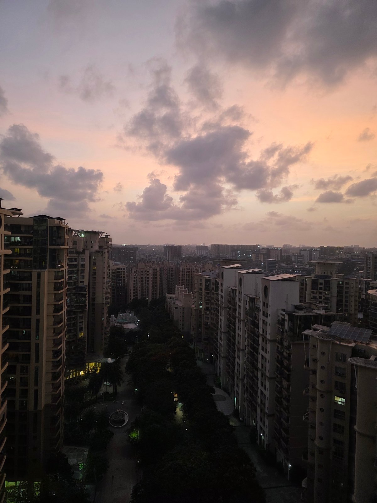 Mumbai skyline photographed during twilight from elevated viewpoint