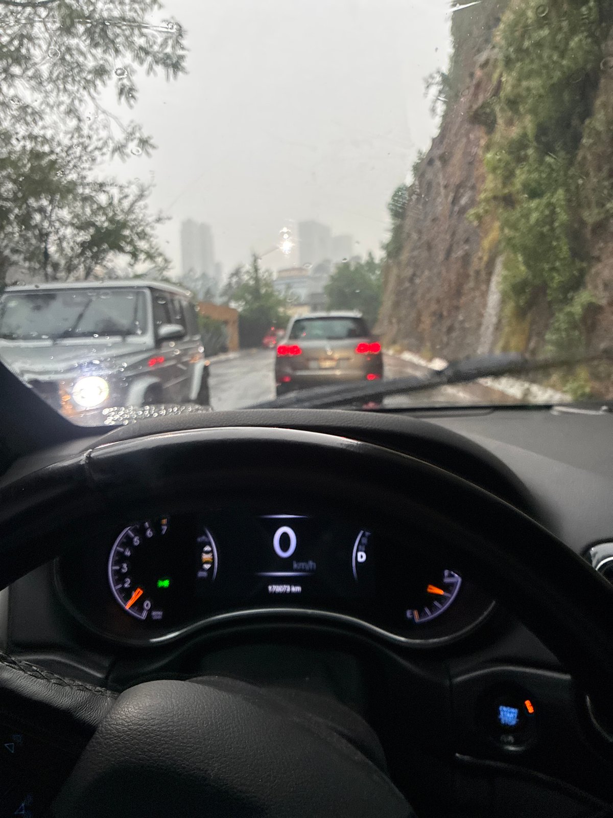 Rainy evening traffic documented by motorist in Mexico City