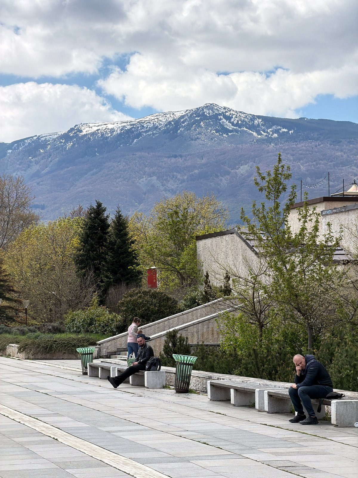 Spring morning view captures snow-capped Vitosha from Sofia park