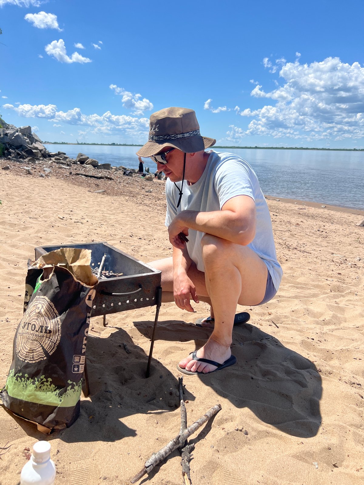 Beach barbecue setup in Khabarovsk