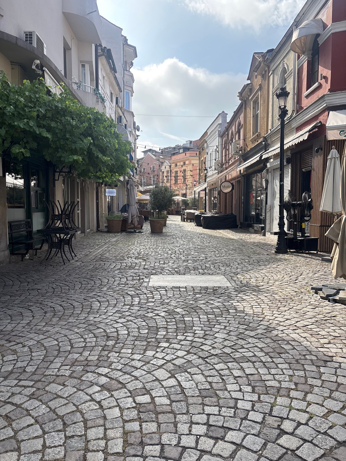 Morning documentation captures Plovdiv's historic streets and bronze statue