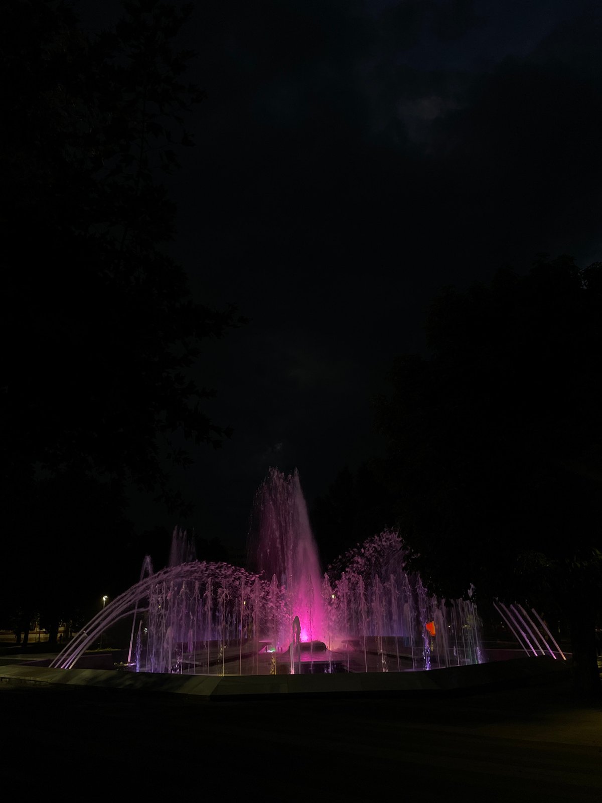 Colorful illuminated fountain lights up a Pleven night