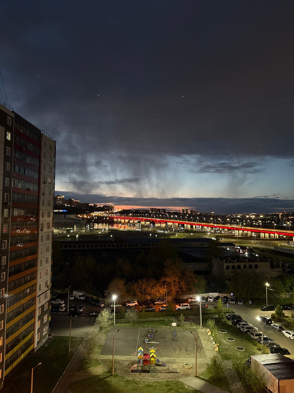 Nighttime urban scene documented in Krasnoyarsk, Russia