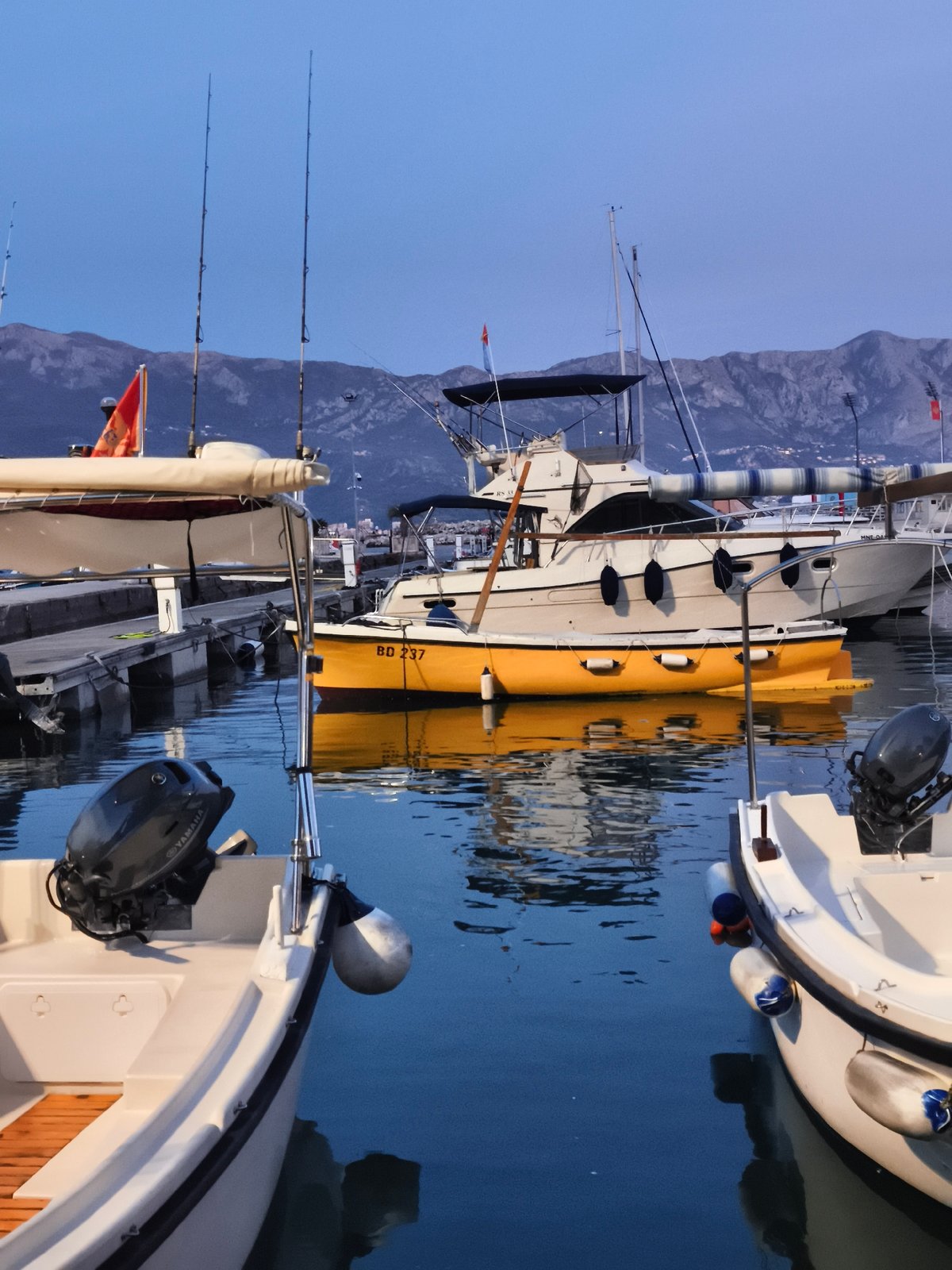 Evening harbor and waterfront scenes documented in Budva, Montenegro