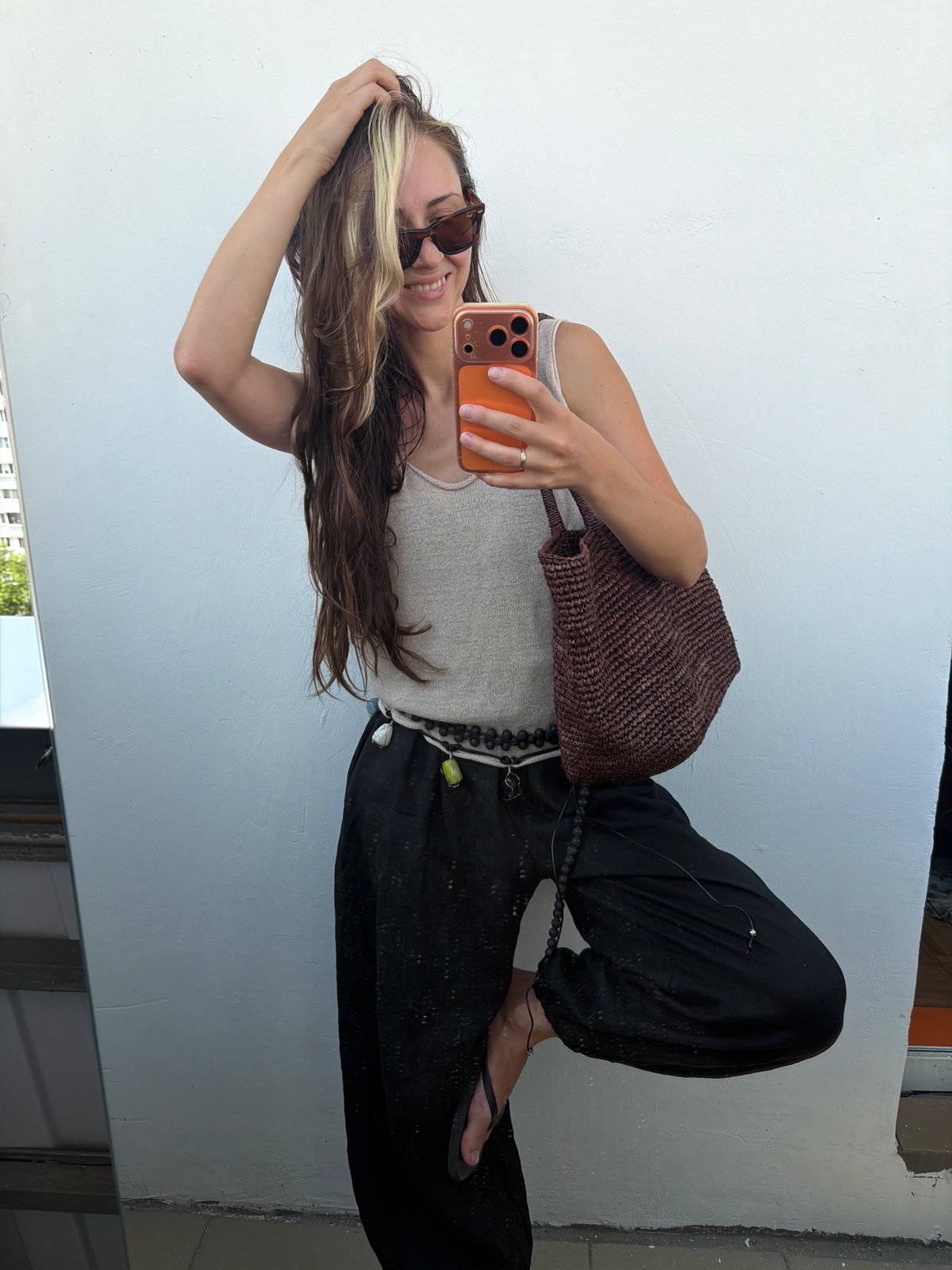 Woman takes mirror selfies in Moscow