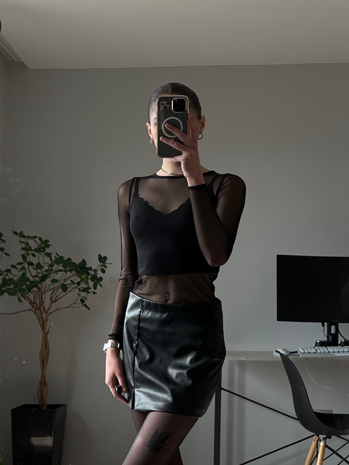 Mirror selfie series in all-black outfit, Ternopil home