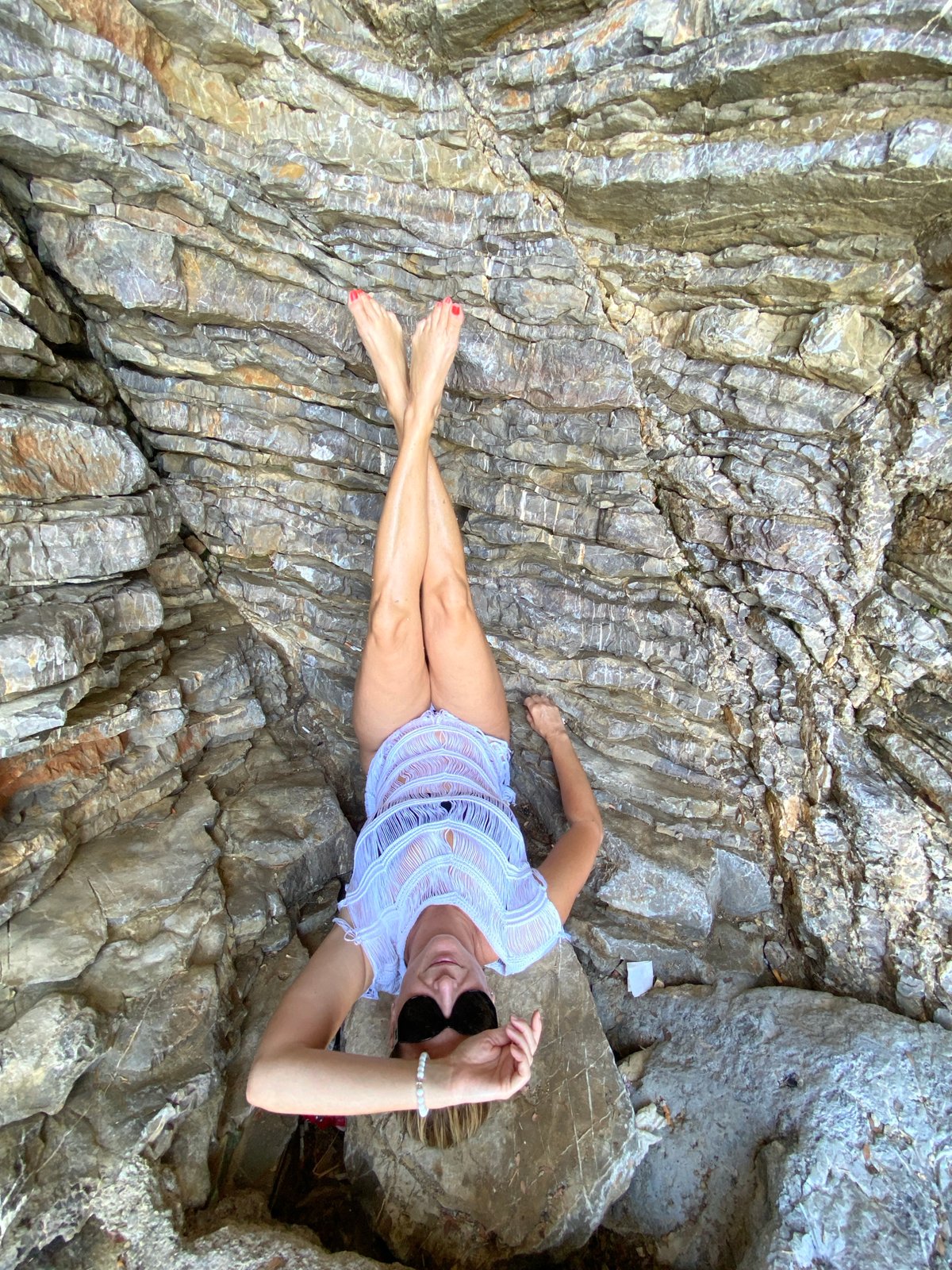Relaxing on the rocky Montenegrin coast at Pržno