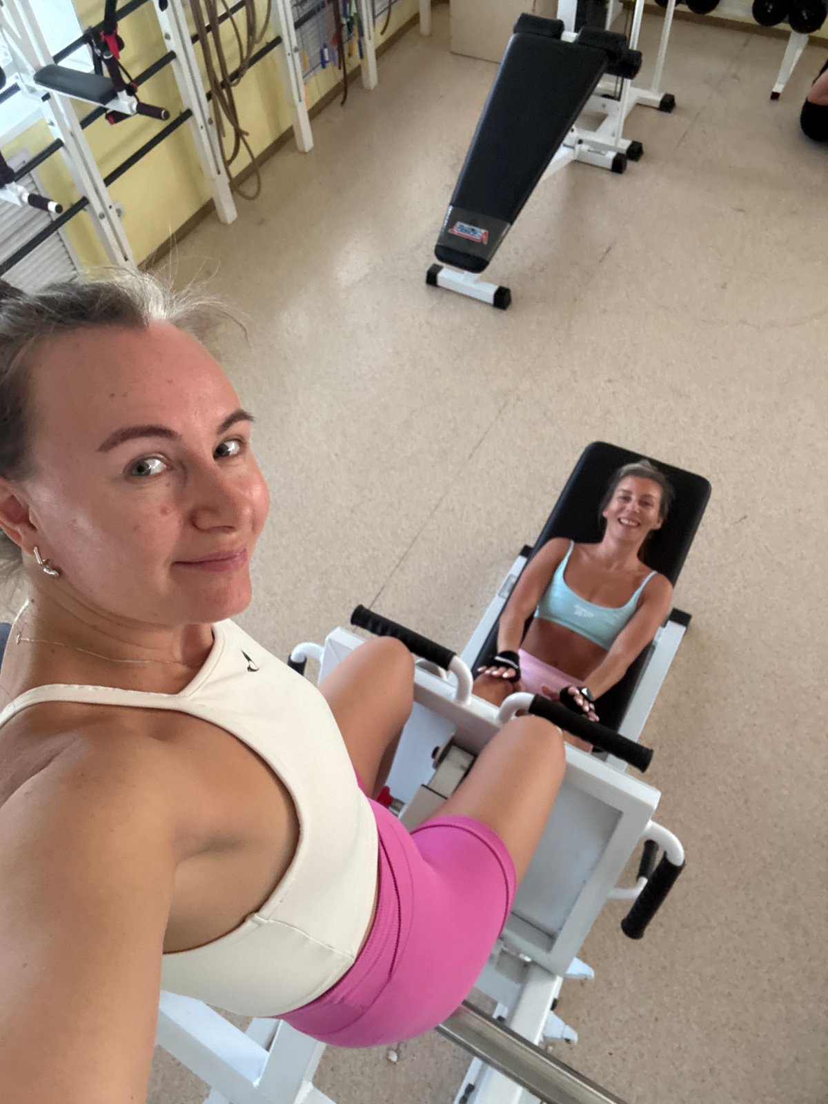 Morning workout routine documented with pets in Chaikovsky home gym