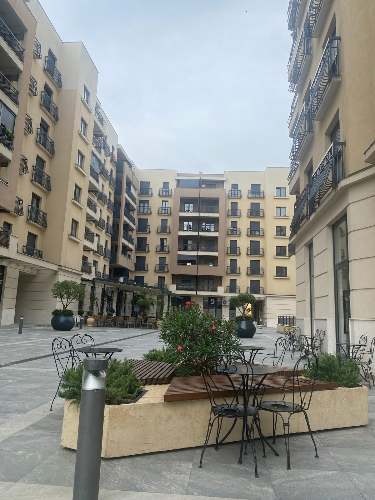 Cafe terrace nestled in a modern Podgorica courtyard