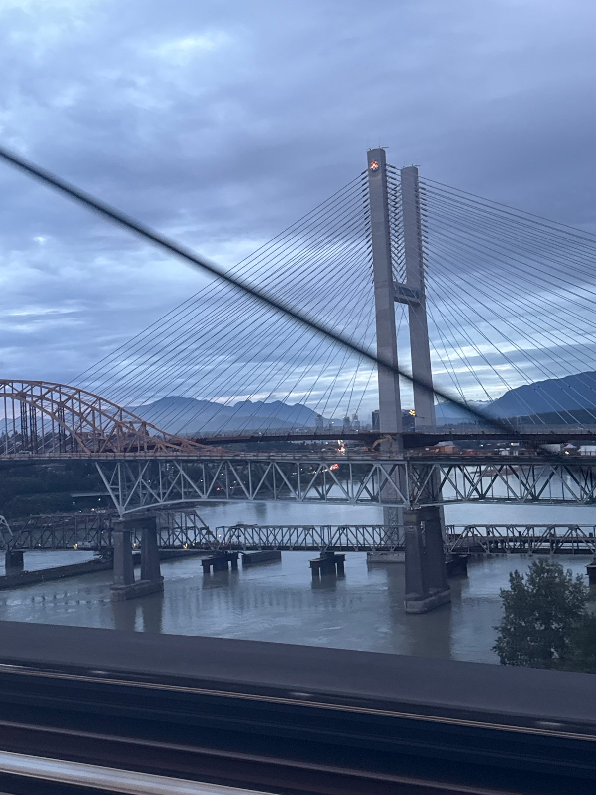 Multiple bridges crossing the Fraser River, Surrey