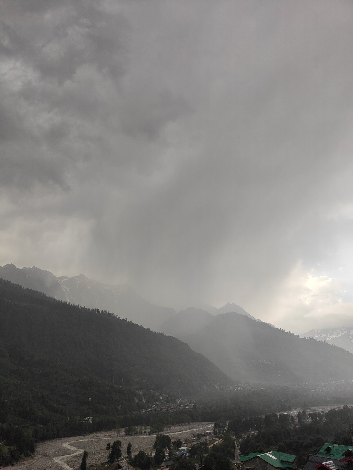 Storm clouds gather over mountain town Vashisht, India