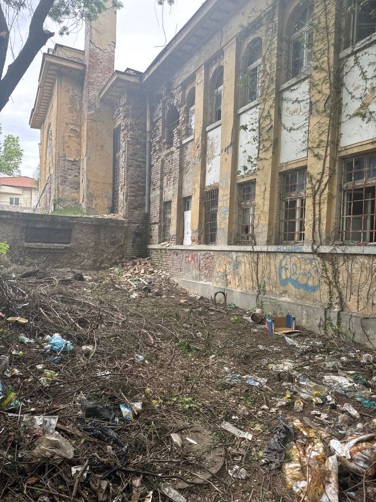 Dilapidated building exterior documented in Sofia, Bulgaria