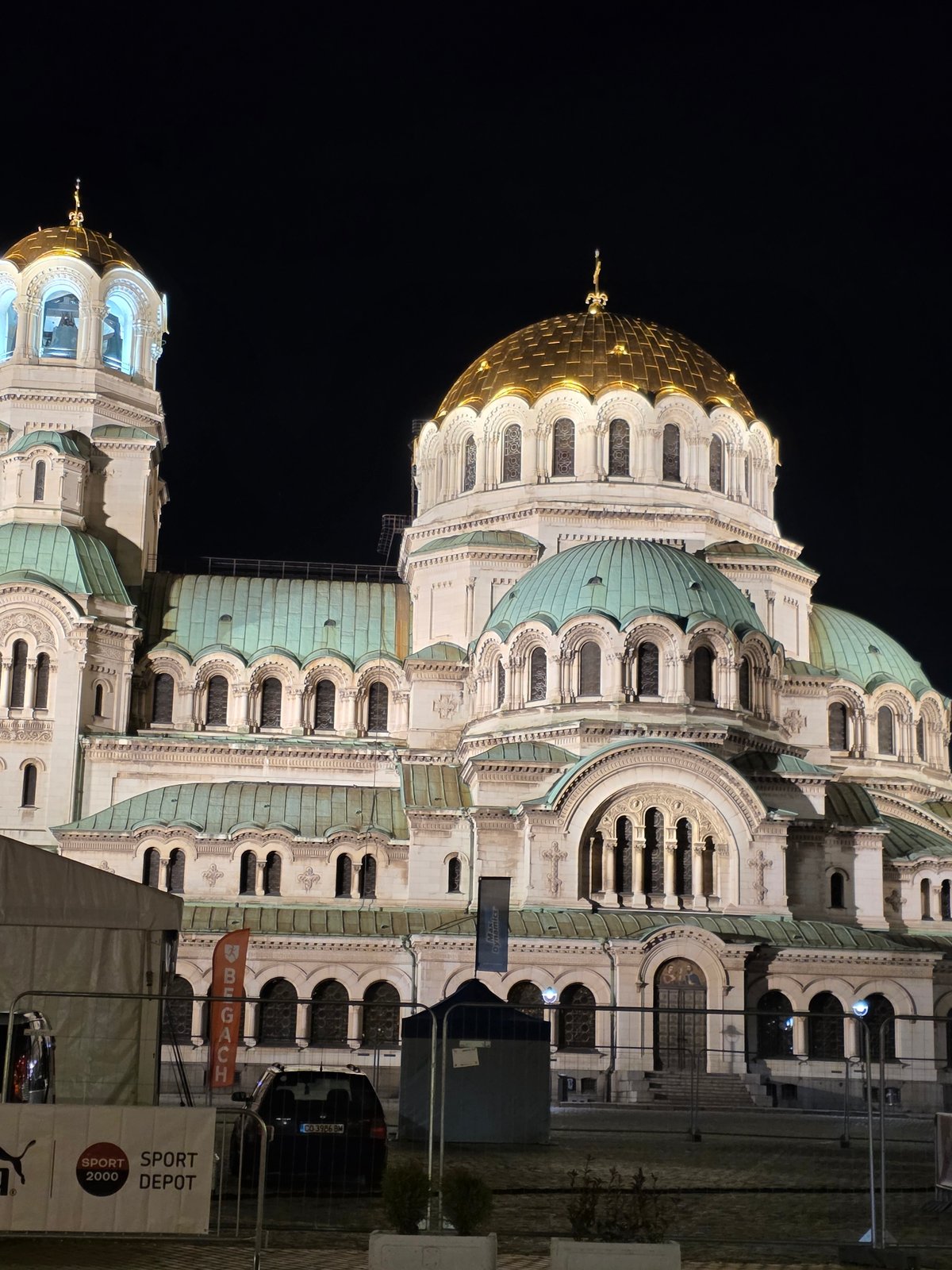 Sofia Cathedral's Golden Domes Illuminated in Night Photography