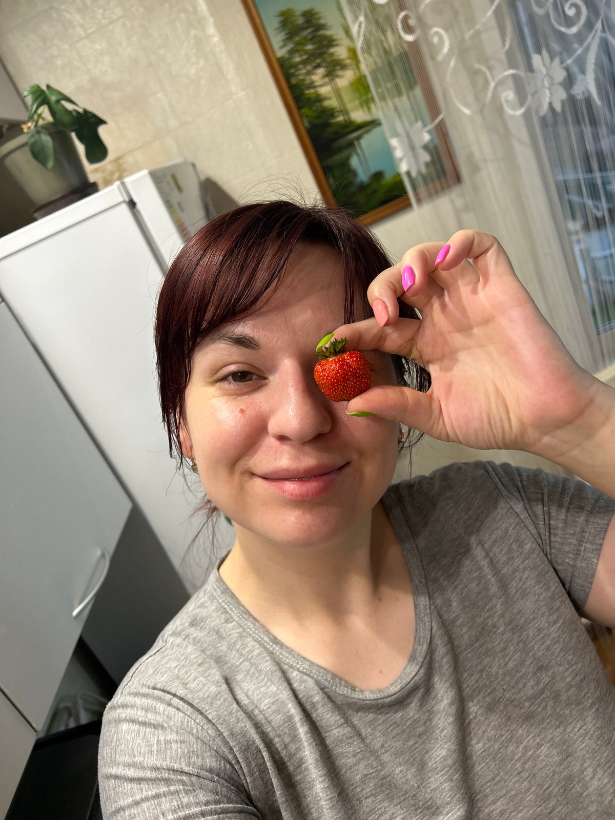 Lazy summer afternoon in Фоки: strawberries, selfies, and downtime.