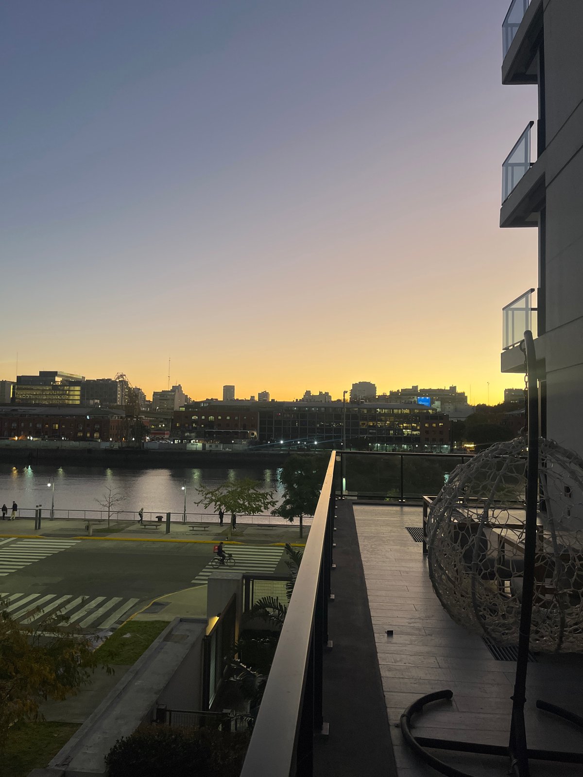 Sunset twilight observed over Puerto Madero waterfront in Buenos Aires
