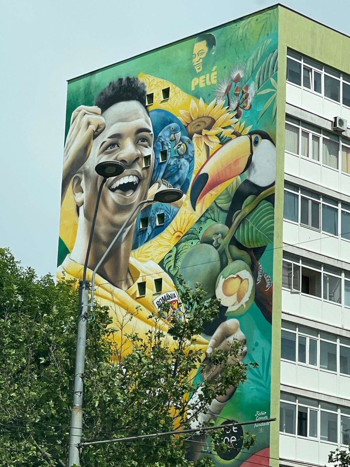 Morning street documentation captures Bucharest murals and parked BMW