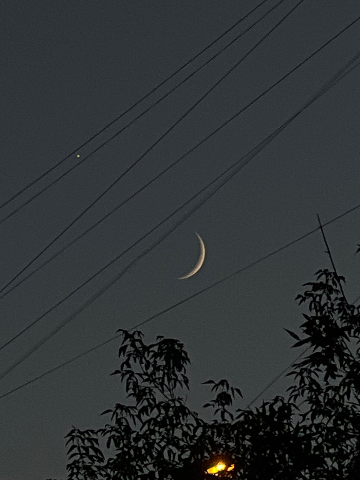 Crescent moon rises over a Moscow residential neighborhood
