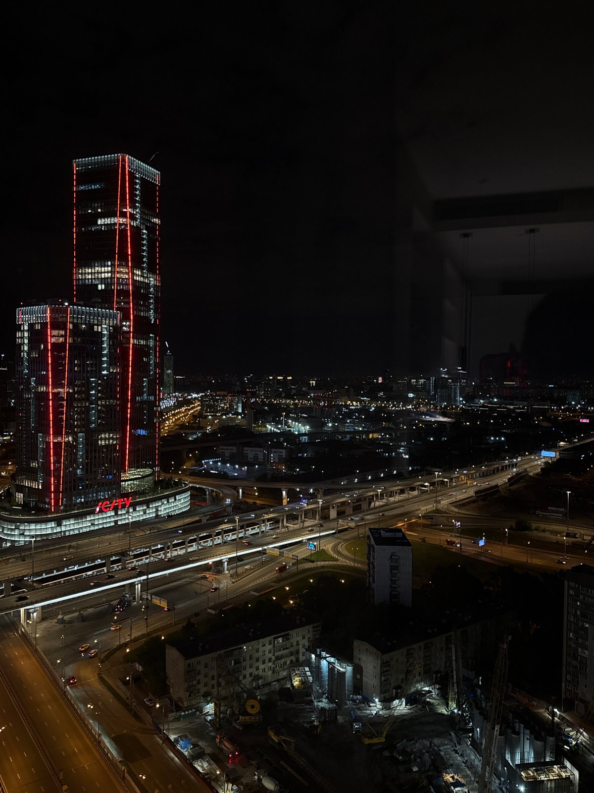 Nighttime cityscape views captured in Khimki, Russia