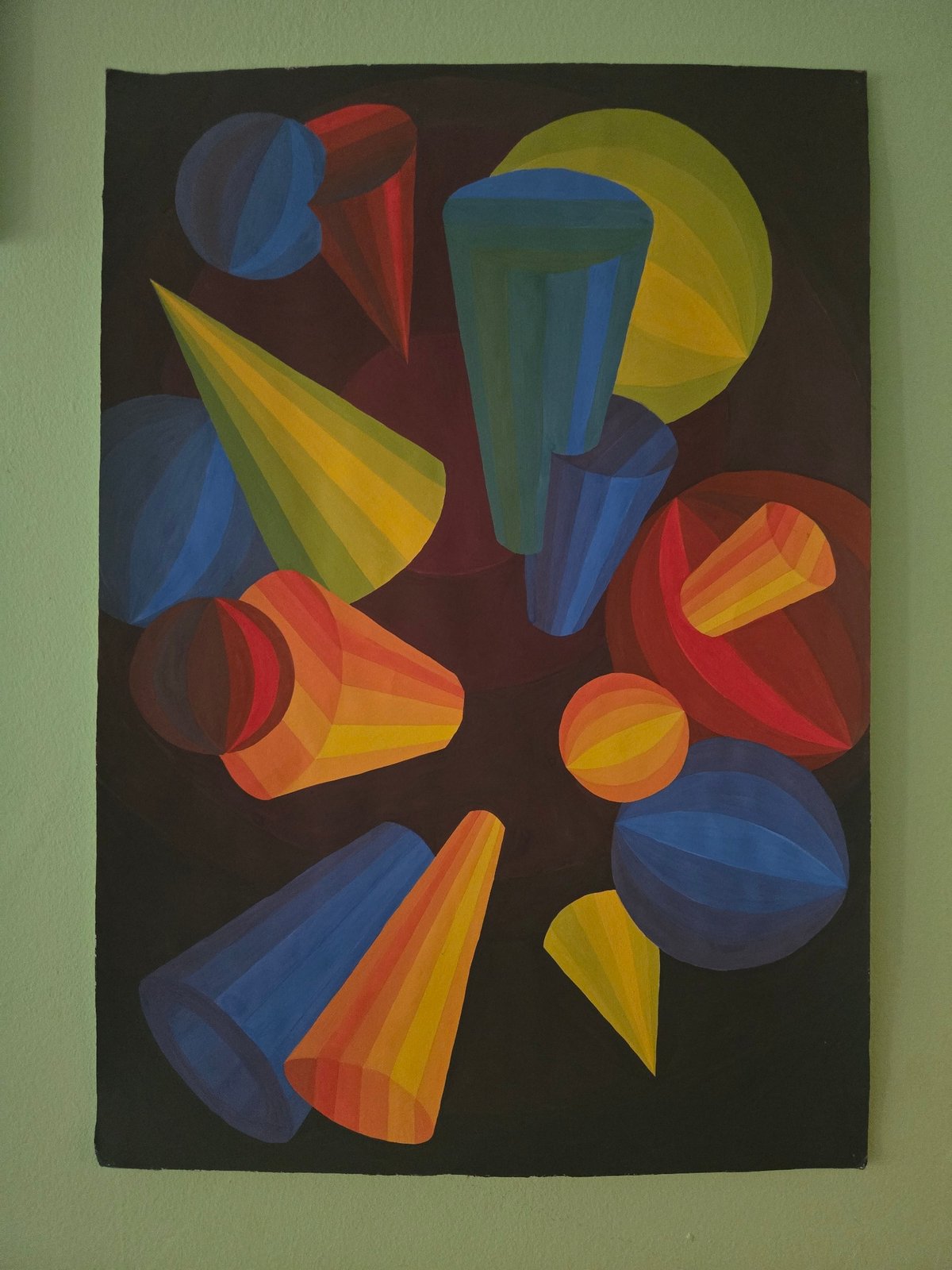 Abstract geometric painting observed on Sofia gallery wall