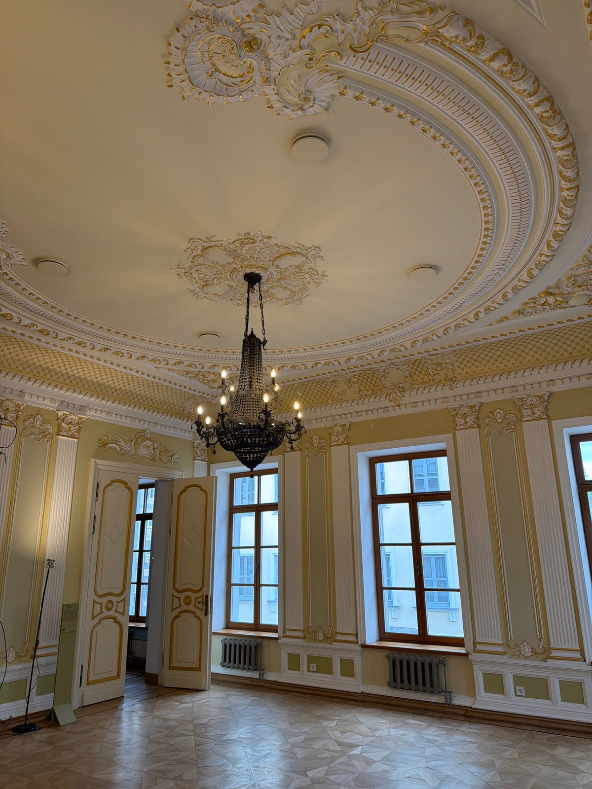 Ornate historic ceiling artwork documented in Moscow building