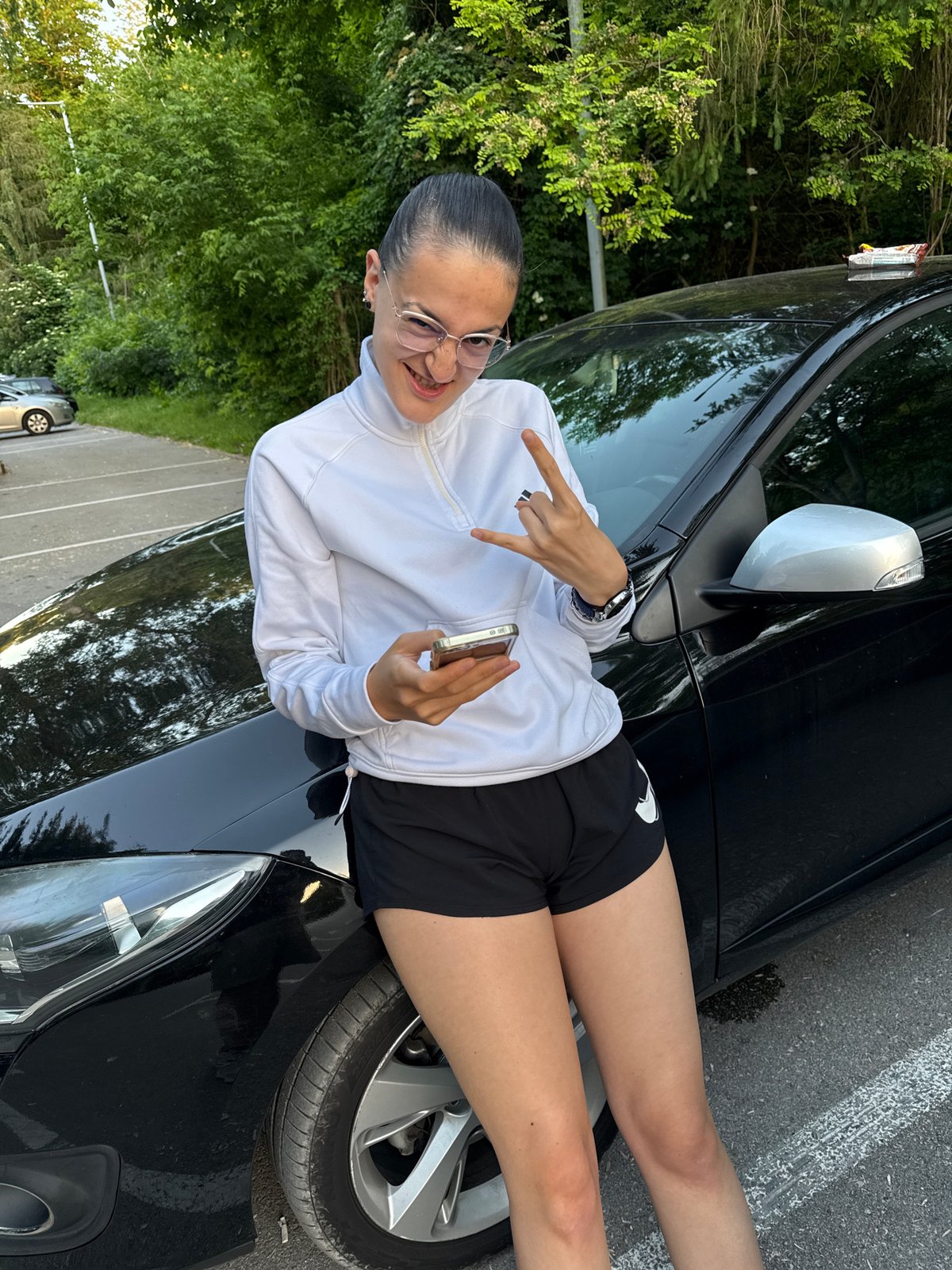 Young people gather for casual photo session in Pleven parking lot