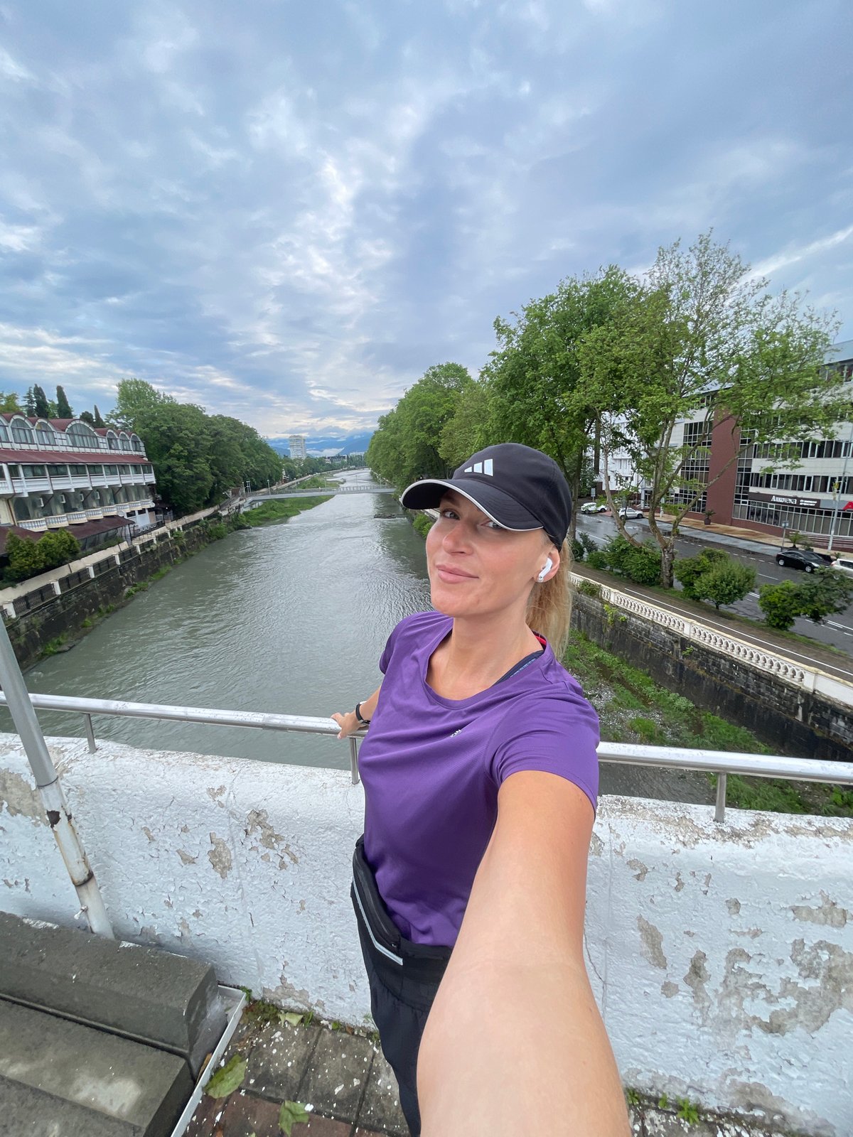 Tourist documents casual morning walk through central Sochi landmarks