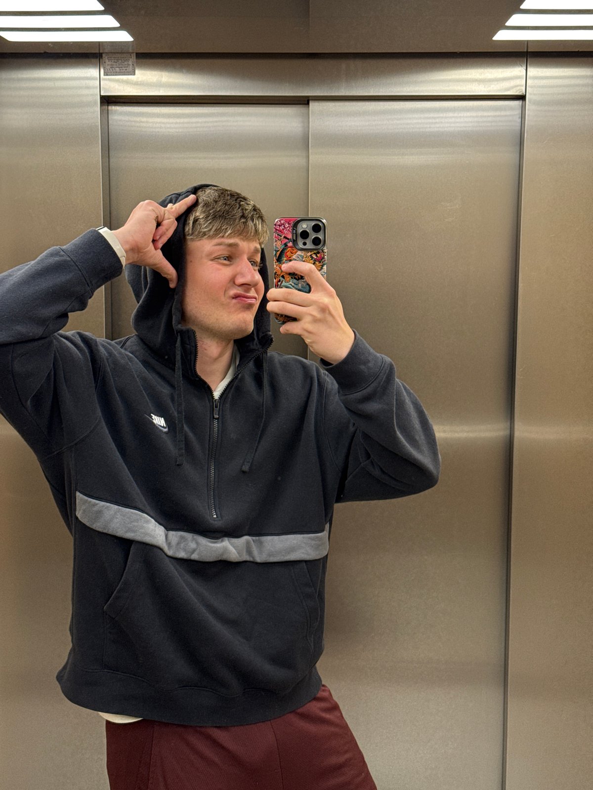 Young man takes elevator selfies in Plovdiv
