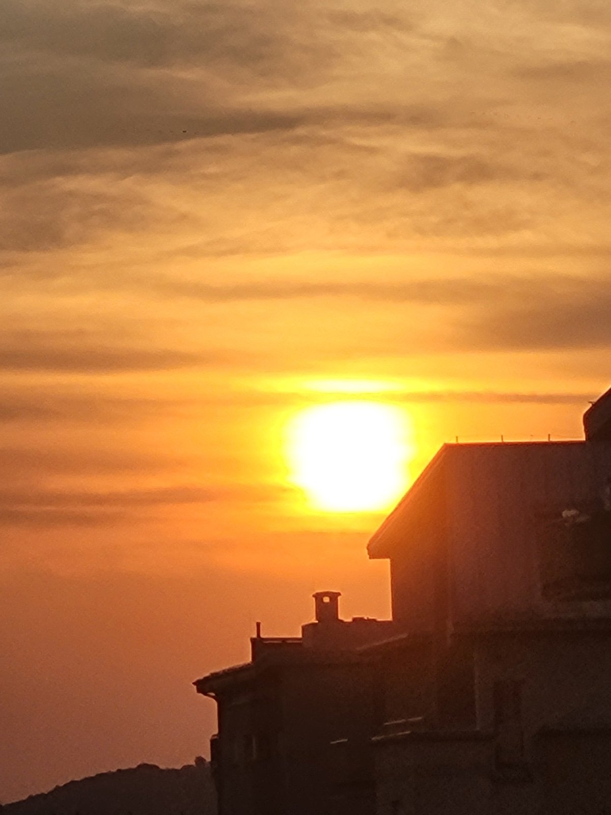 Urban sunset from the balcony, plus a cat doing cat things