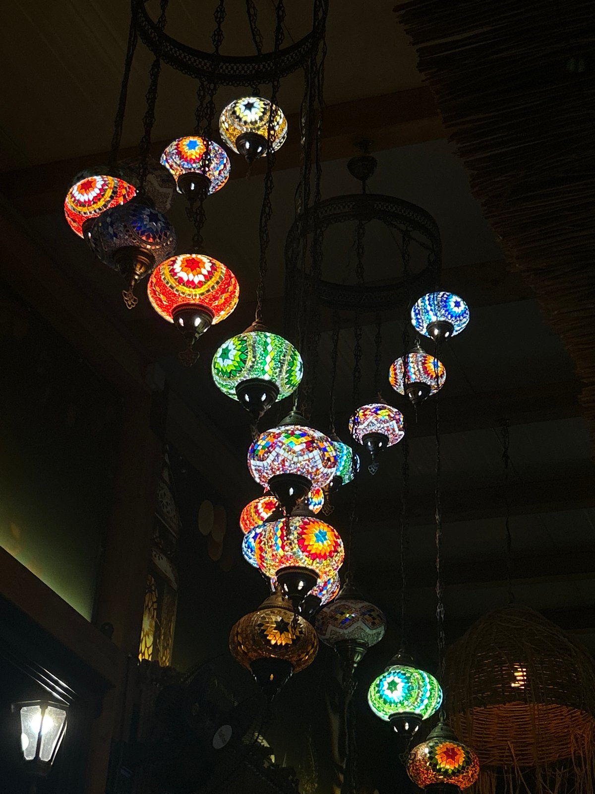 Colorful mosaic lamps illuminate Yambol commercial space