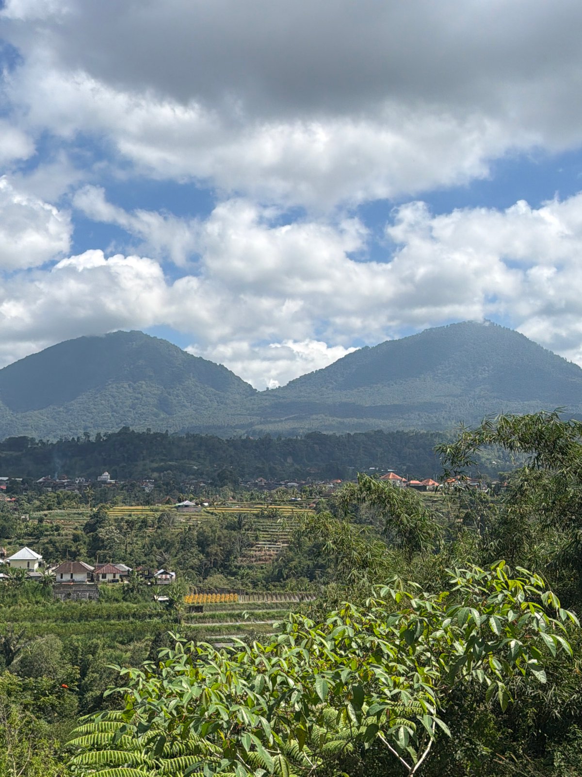 Winding through Baturiti's highland roads past farms and volcanoes