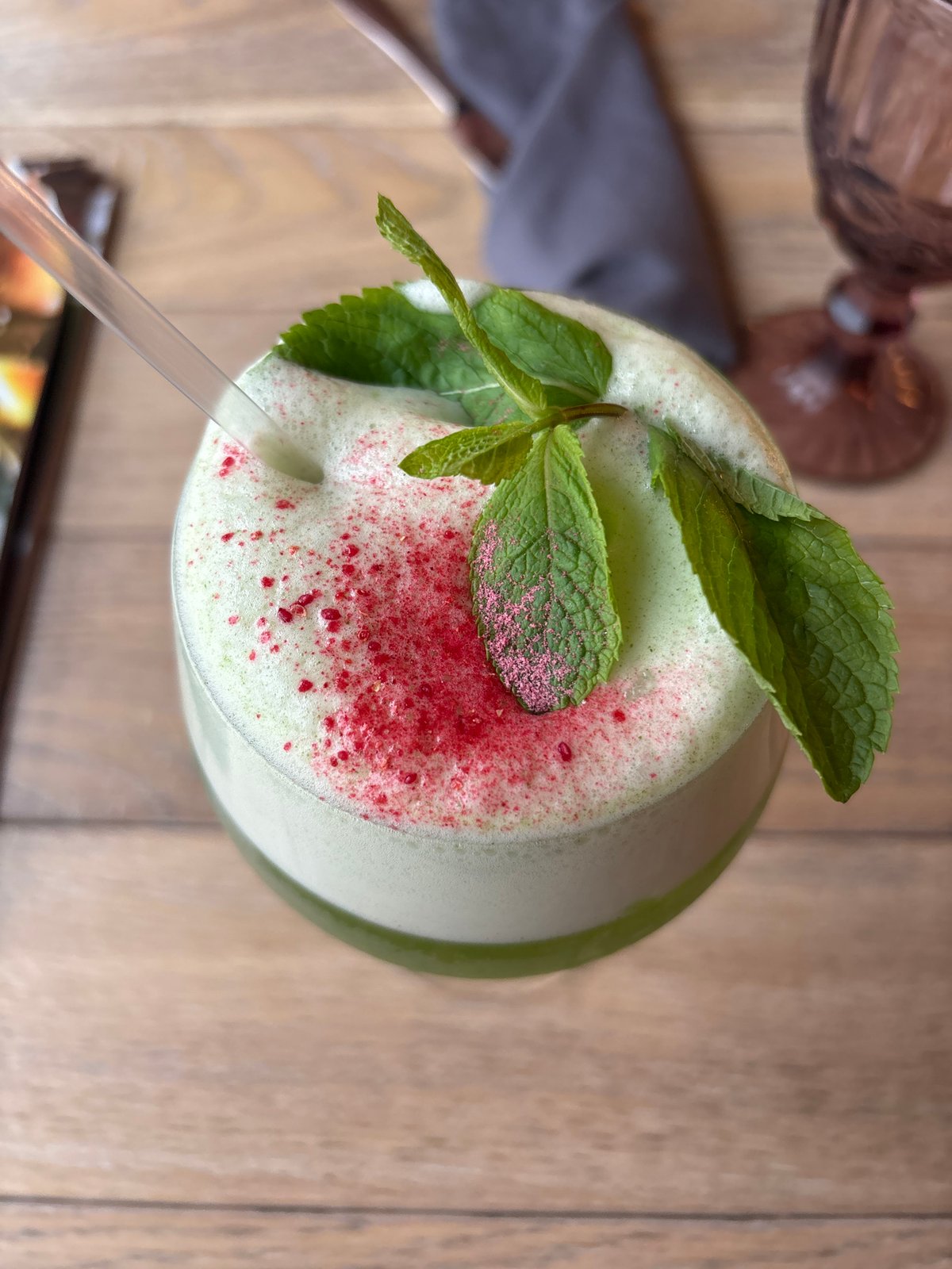 Styled café drinks and dessert, overhead shots in Saint Petersburg