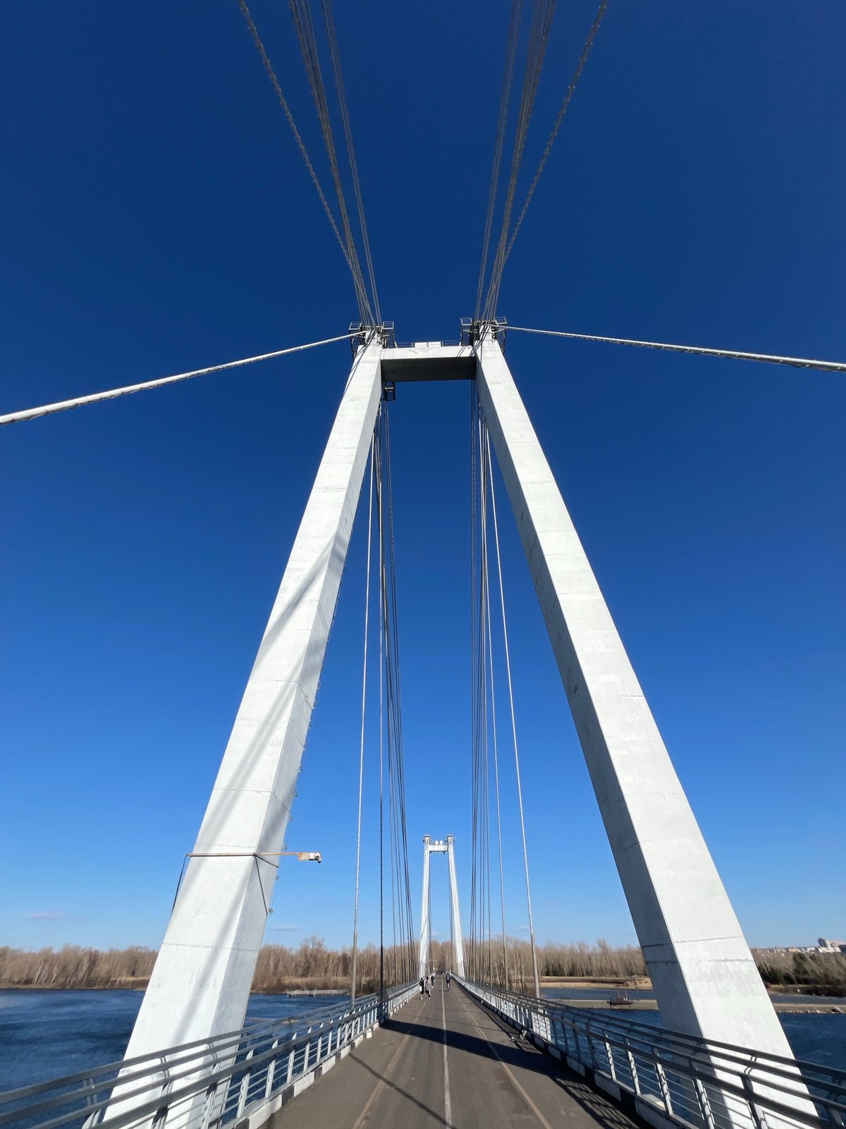 Vinogradovsky Bridge documented in Krasnoyarsk, Russia morning hours