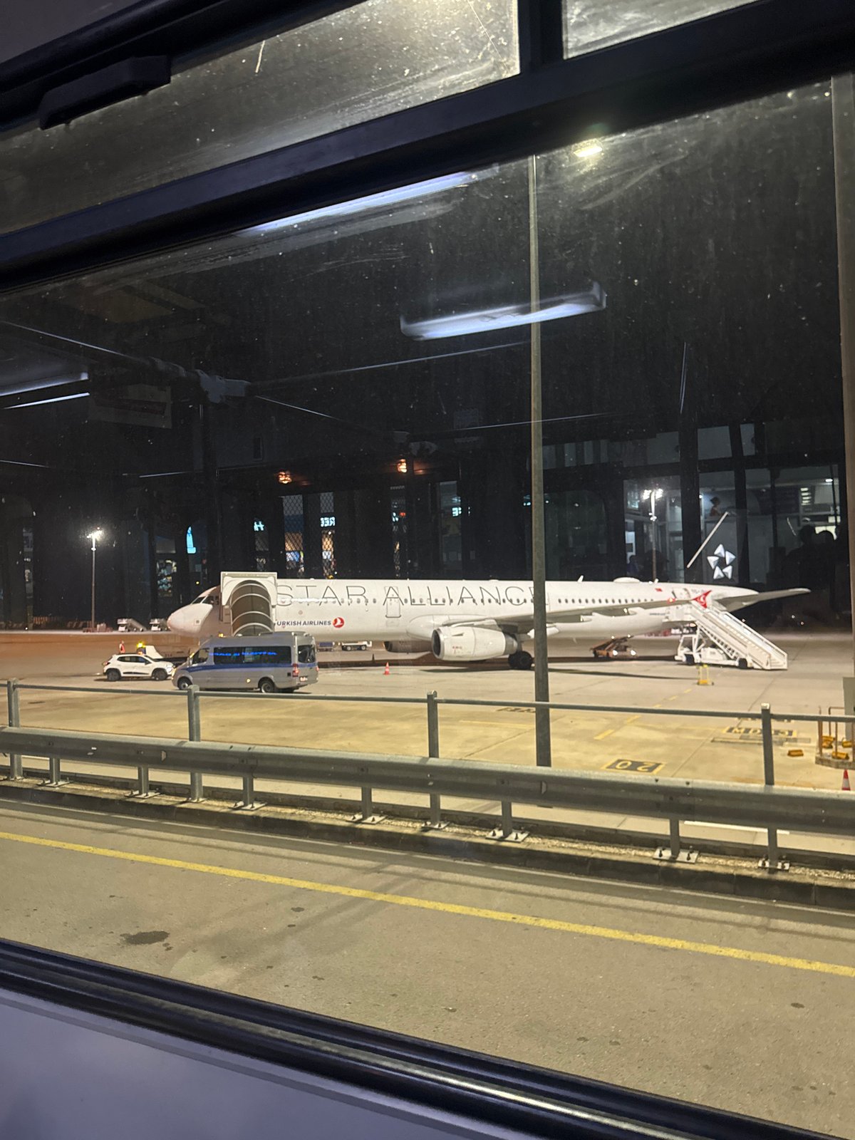 Turkish Airlines aircraft parked at Varna Airport, evening ground stop