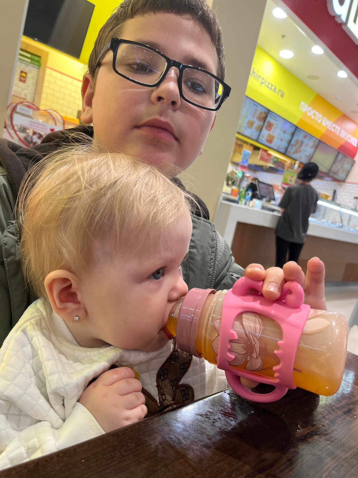 Family breakfast at Burger King restaurant in Sochi