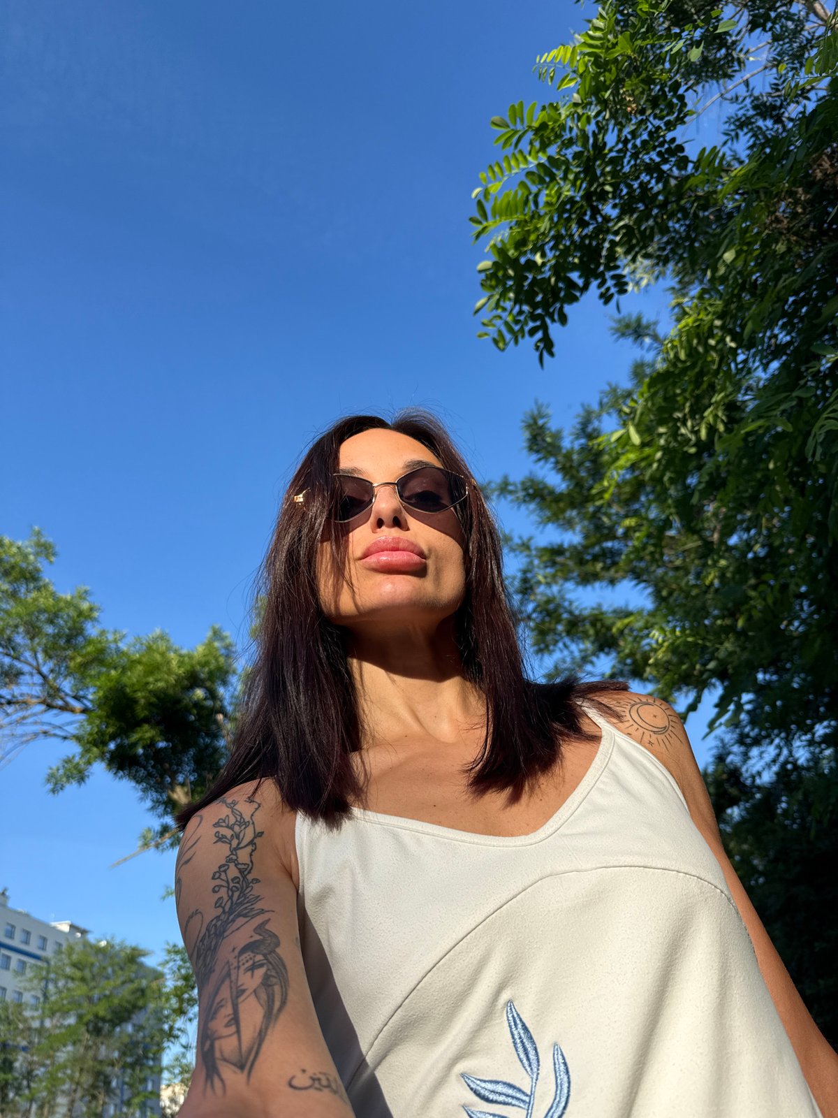 Person takes sunny morning selfie in Pleven, Bulgaria