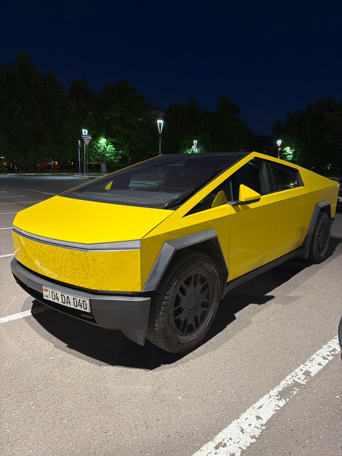 Yellow Tesla Cybertruck spotted in Moscow parking lot